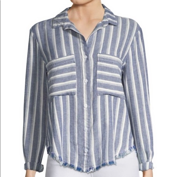 Bella Dahl Striped Fray hem Sleeve Shirt - Picture 1 of 9